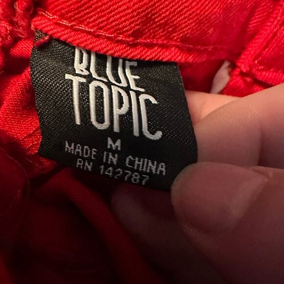 Blue Topic Women Red Jeans Tie Up Sides Size Medium Sparkle Laces - Picture 3 of 8